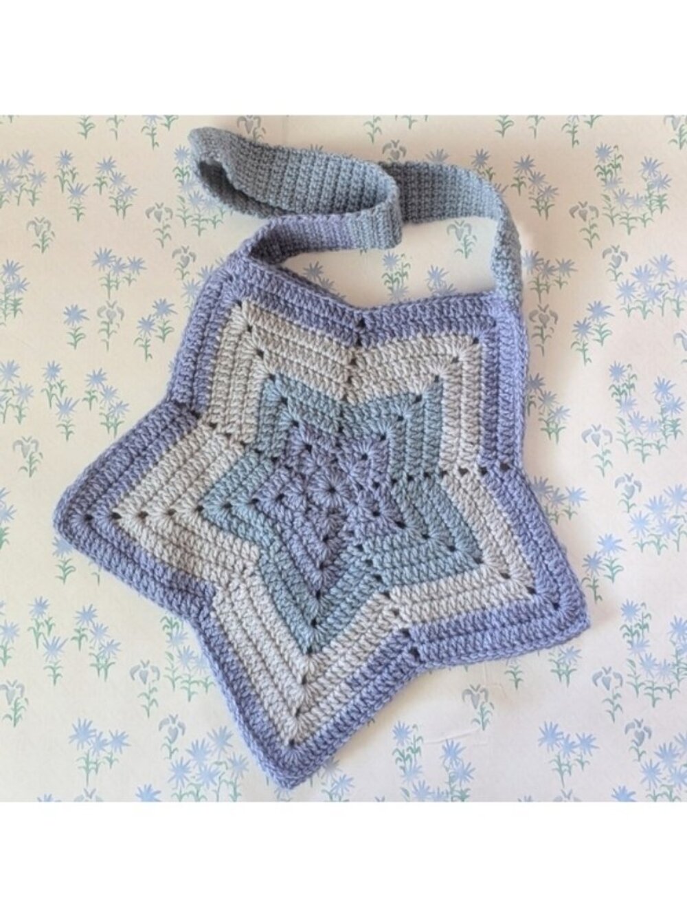 Handmade Crochet Star Tote Bag NEW Blue Gray Purse Boho Cosplay Fairycore
